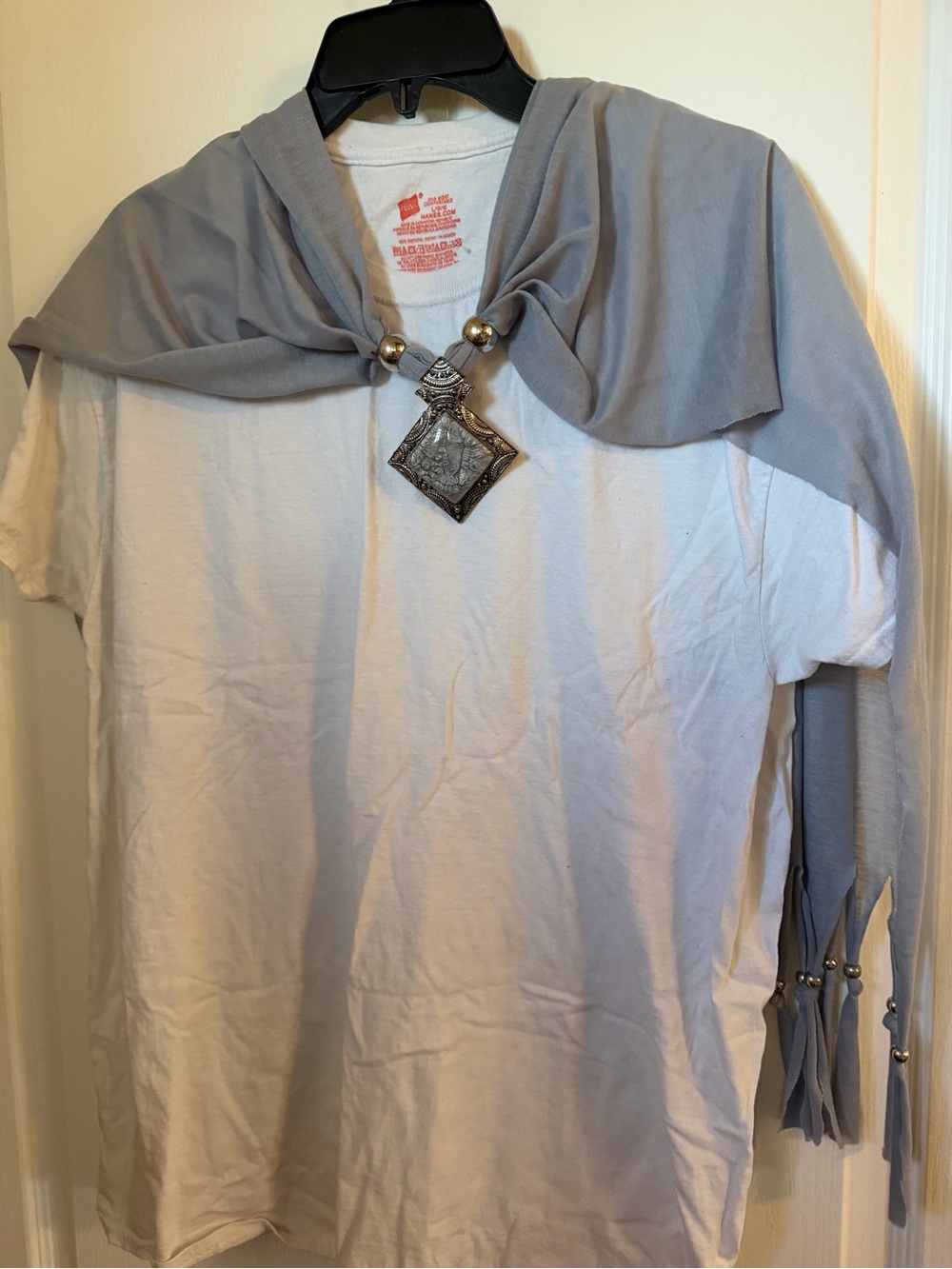 Hand Crafted Grey Boho Scarf/Belt/Wrap w/Beads Fringe Stone Like Pendant OS - Picture 3 of 7